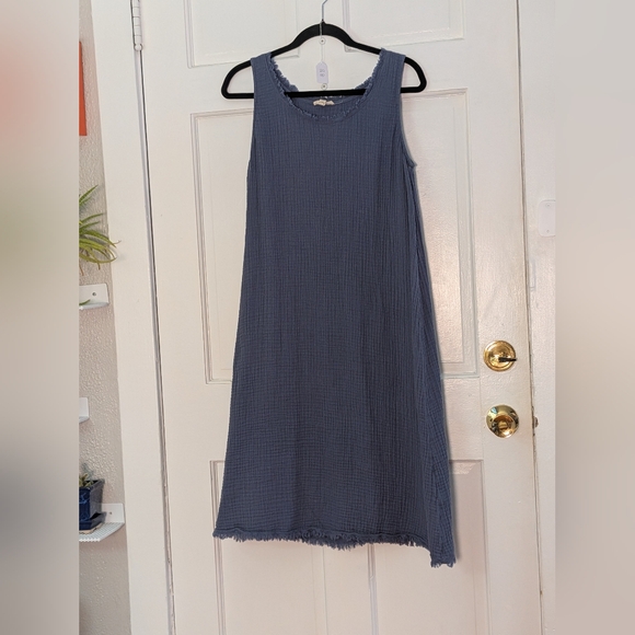 Eileen Fisher Organic Cotton Gauze Sleeveless Shift Dress Blue PM - Picture 2 of 5